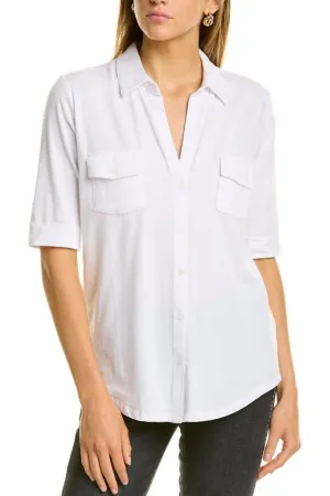 White Utility Elbow Length Sleeve Shirt
