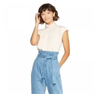 Who What Wear Women's Short Sleeve Mock Neck Blouse