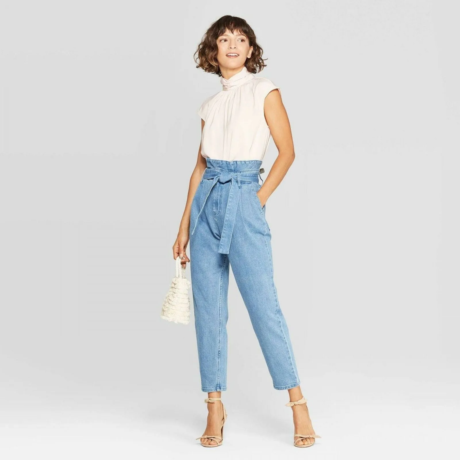 Who What Wear Women's Short Sleeve Mock Neck Blouse