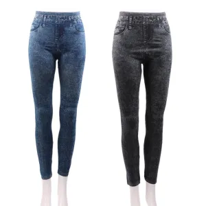 Women Stretch Denim Jean Look Skinny Leggings Slim Jeggings Pants Faux Denim Pencil Pants