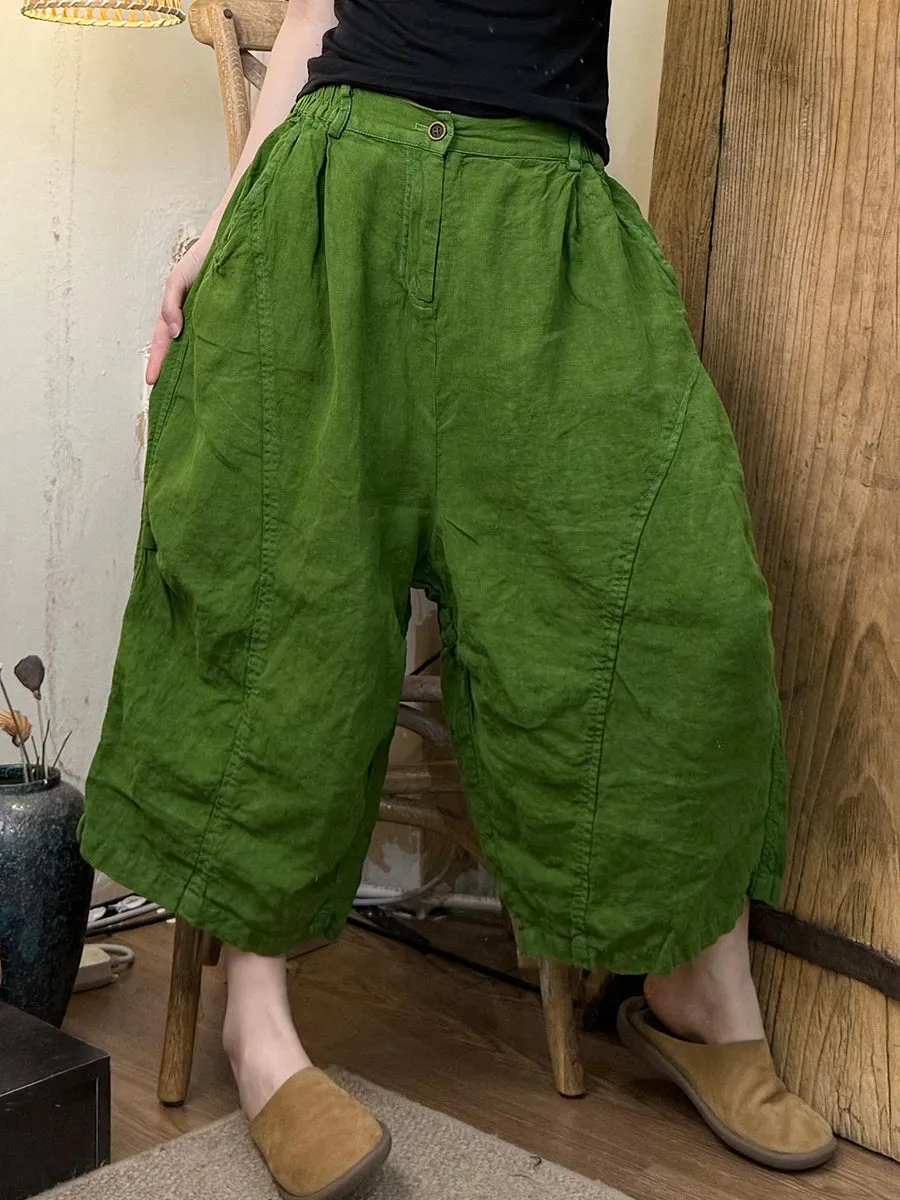 Women Summer Pure Color Linen Wide-leg Pants