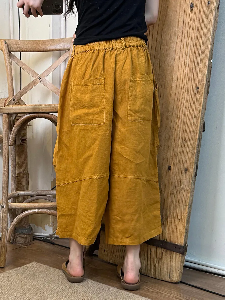 Women Summer Pure Color Linen Wide-leg Pants