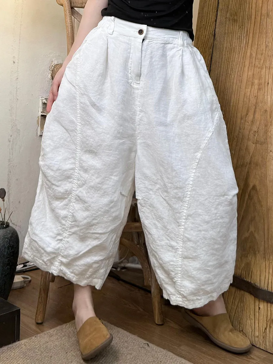 Women Summer Pure Color Linen Wide-leg Pants