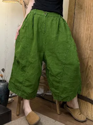 Women Summer Pure Color Linen Wide-leg Pants