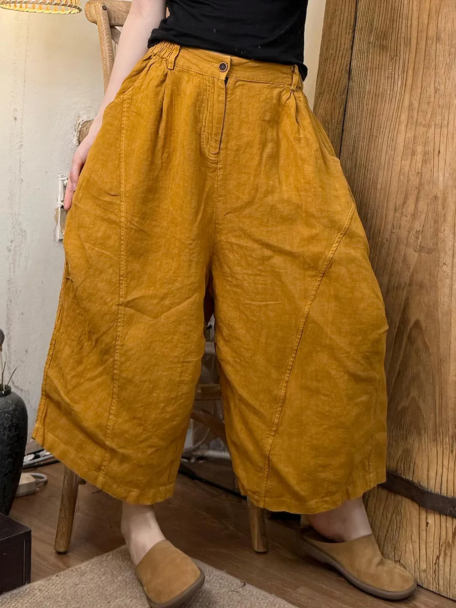 Women Summer Pure Color Linen Wide-leg Pants