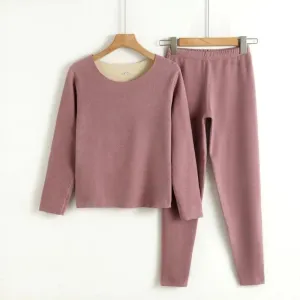 Women's Cationic Thermostatic Double-sided Pajamas Shirt Pants Long Sleeves Suit Seamless German Velvet Warm Pyjamas Set Slim Fit Round Neck Suits