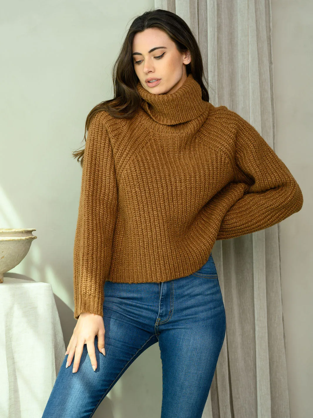 WOMEN'S LONG SLEEVE TURTLENECK KNIT SWEATER