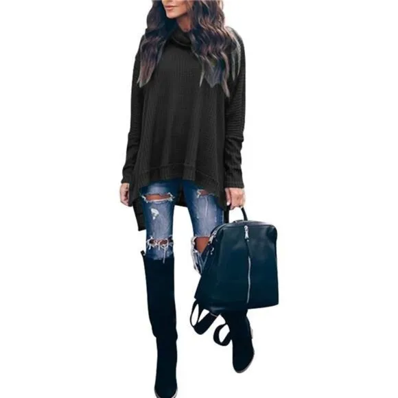 Women's Oversized Tunic Sweater Tops 2024 Outfits Black