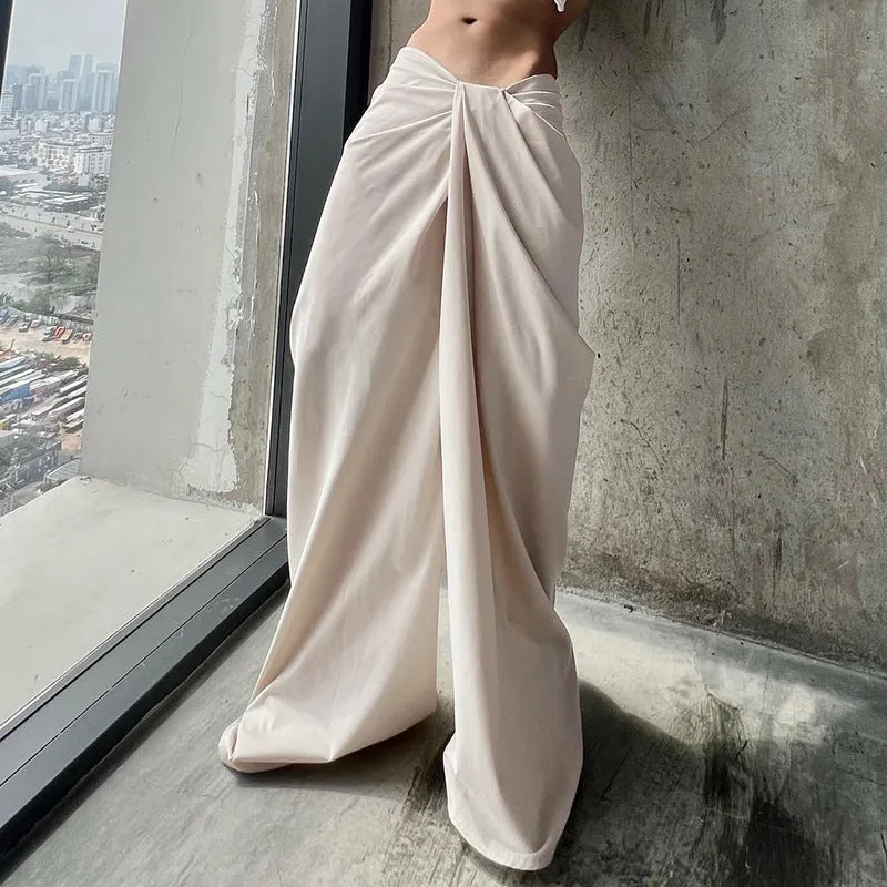Women's Small-Group Street Fashion Solid Color Versatile Drapey Straight Tube Long Pants with Design Sense Twisted and Wrinkled Waistband C-241219-3
