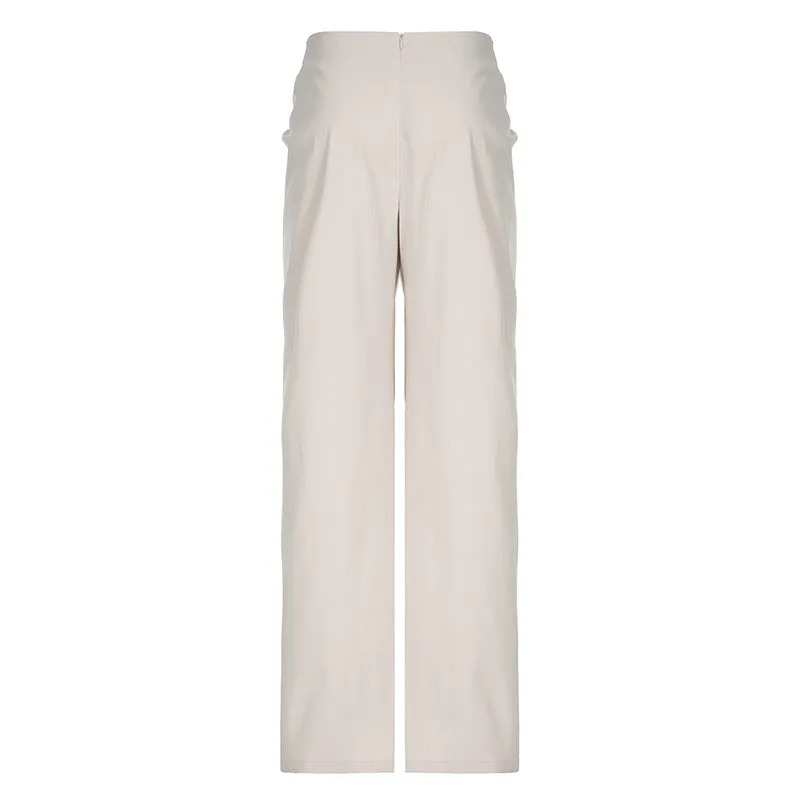 Women's Small-Group Street Fashion Solid Color Versatile Drapey Straight Tube Long Pants with Design Sense Twisted and Wrinkled Waistband C-241219-3