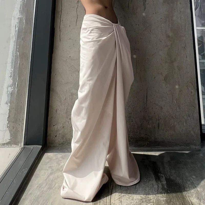 Women's Small-Group Street Fashion Solid Color Versatile Drapey Straight Tube Long Pants with Design Sense Twisted and Wrinkled Waistband C-241219-3