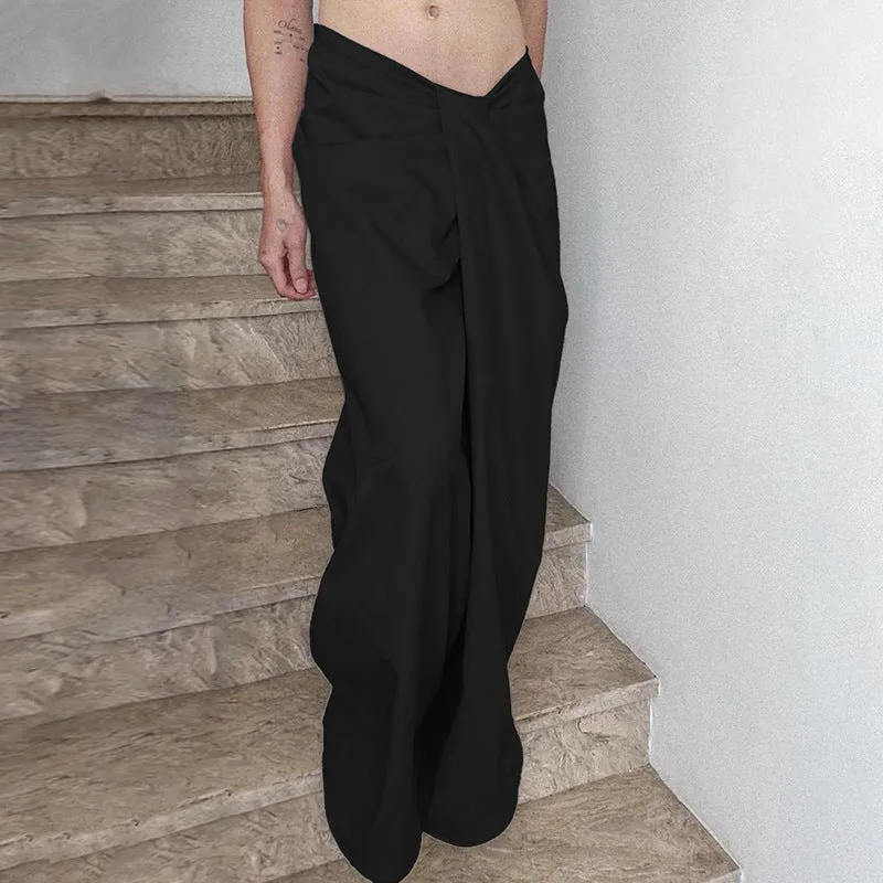 Women's Small-Group Street Fashion Solid Color Versatile Drapey Straight Tube Long Pants with Design Sense Twisted and Wrinkled Waistband C-241219-3