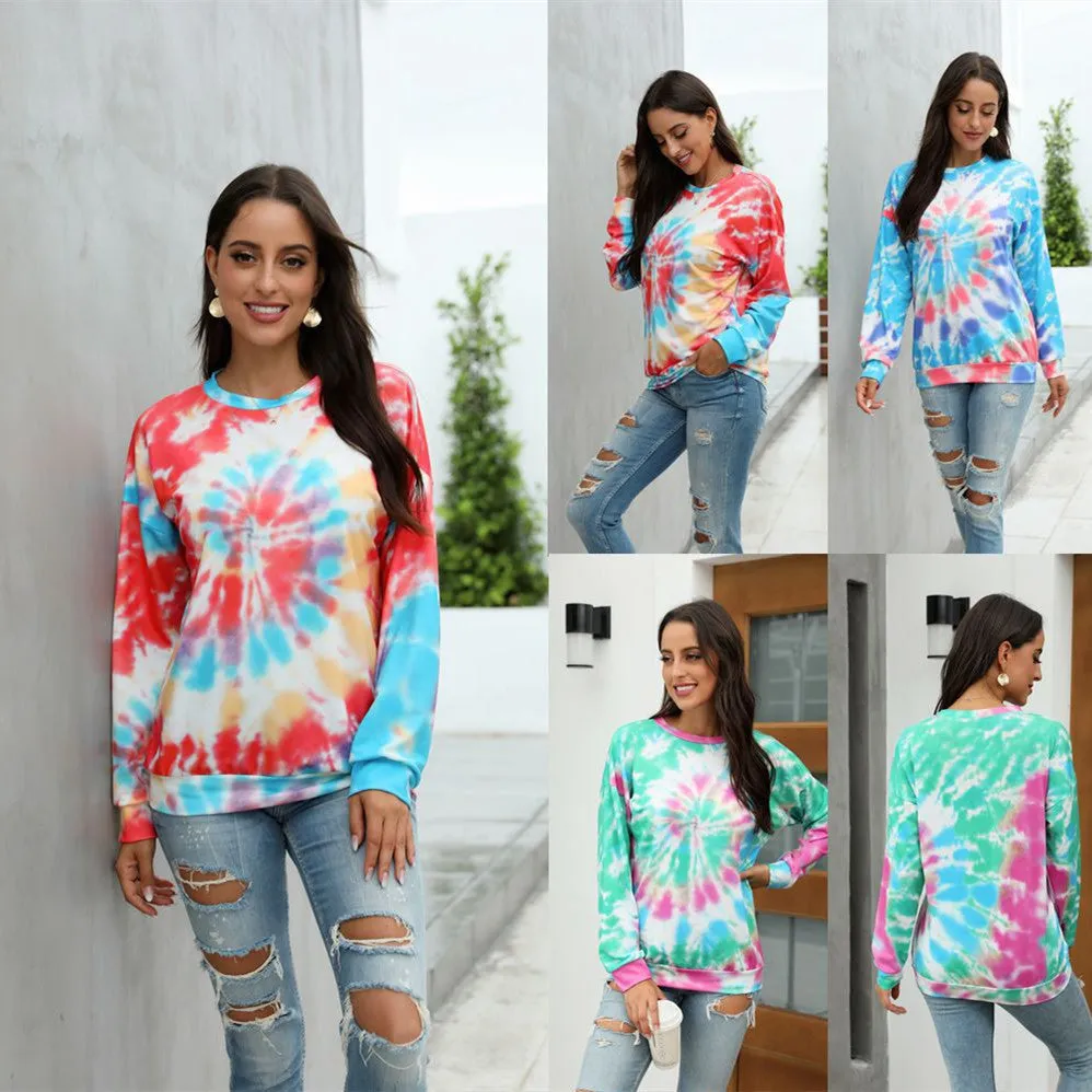 Women's Thin Pullover Plus Size Tie-dye Printed Gradient Pullover Sweatshirt Long Sleeve Harajuku Tops Femme New