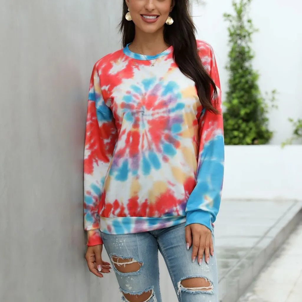 Women's Thin Pullover Plus Size Tie-dye Printed Gradient Pullover Sweatshirt Long Sleeve Harajuku Tops Femme New