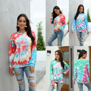 Women's Thin Pullover Plus Size Tie-dye Printed Gradient Pullover Sweatshirt Long Sleeve Harajuku Tops Femme New