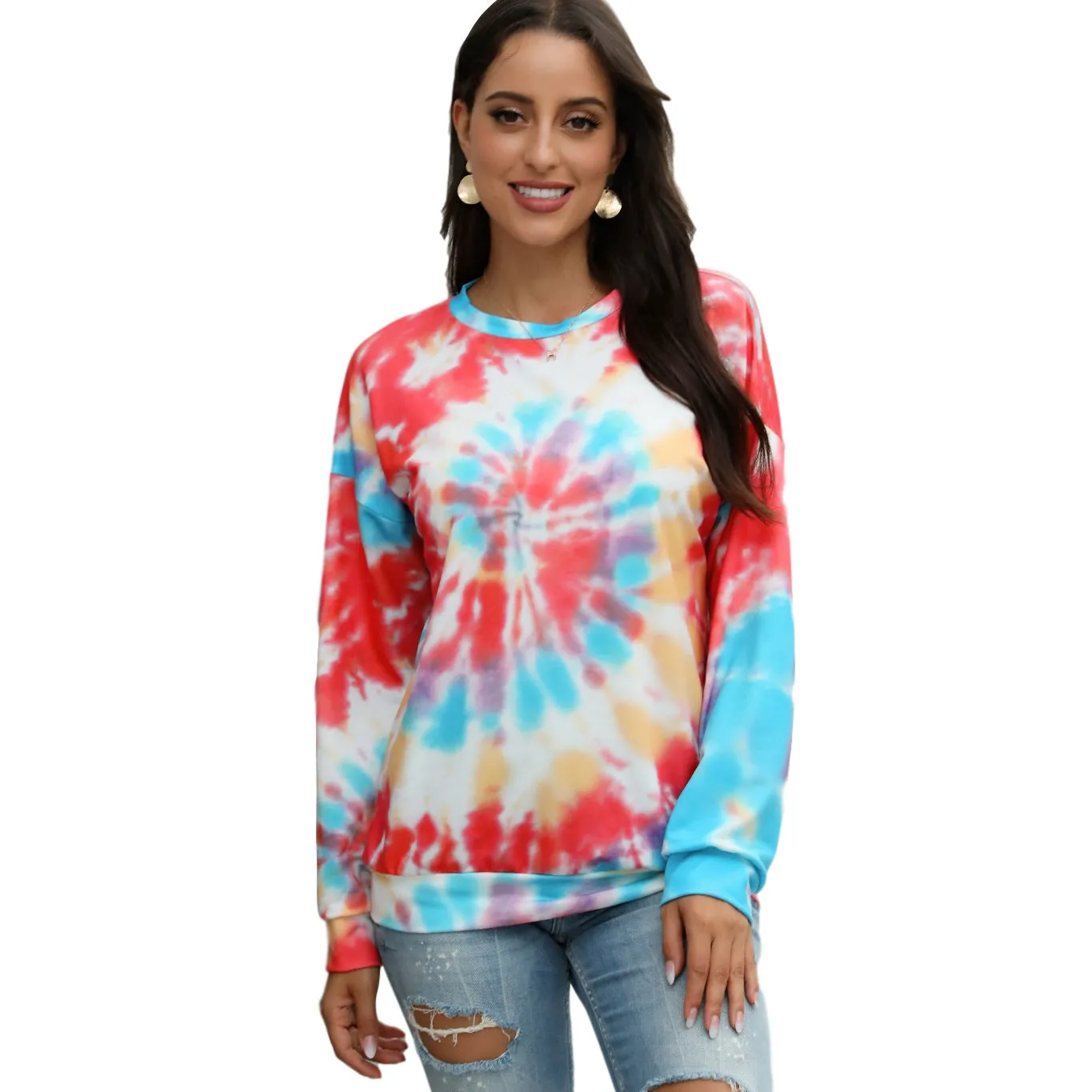 Women's Thin Pullover Plus Size Tie-dye Printed Gradient Pullover Sweatshirt Long Sleeve Harajuku Tops Femme New