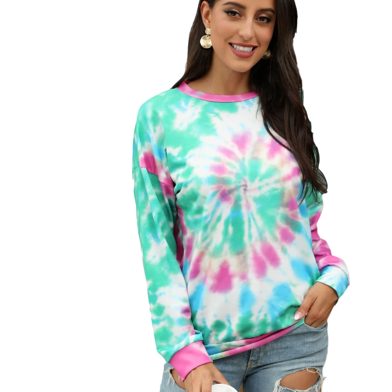 Women's Thin Pullover Plus Size Tie-dye Printed Gradient Pullover Sweatshirt Long Sleeve Harajuku Tops Femme New