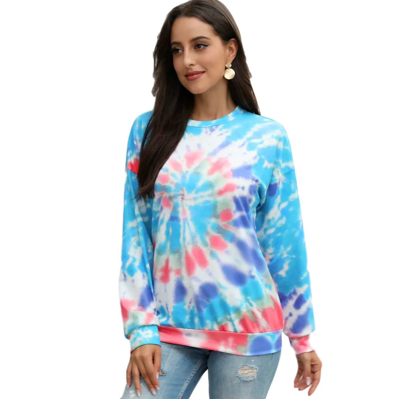 Women's Thin Pullover Plus Size Tie-dye Printed Gradient Pullover Sweatshirt Long Sleeve Harajuku Tops Femme New