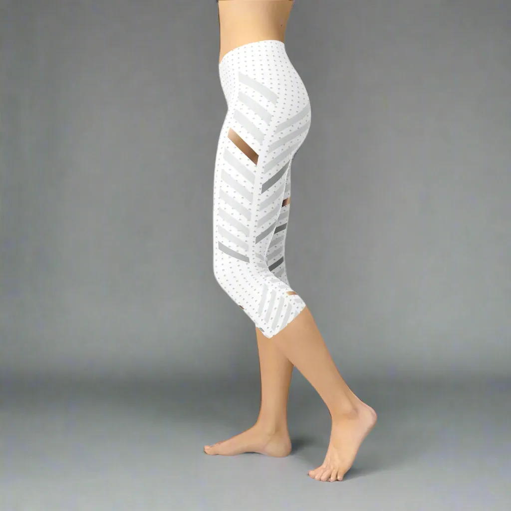 Womens White Stripes Capri Leggings