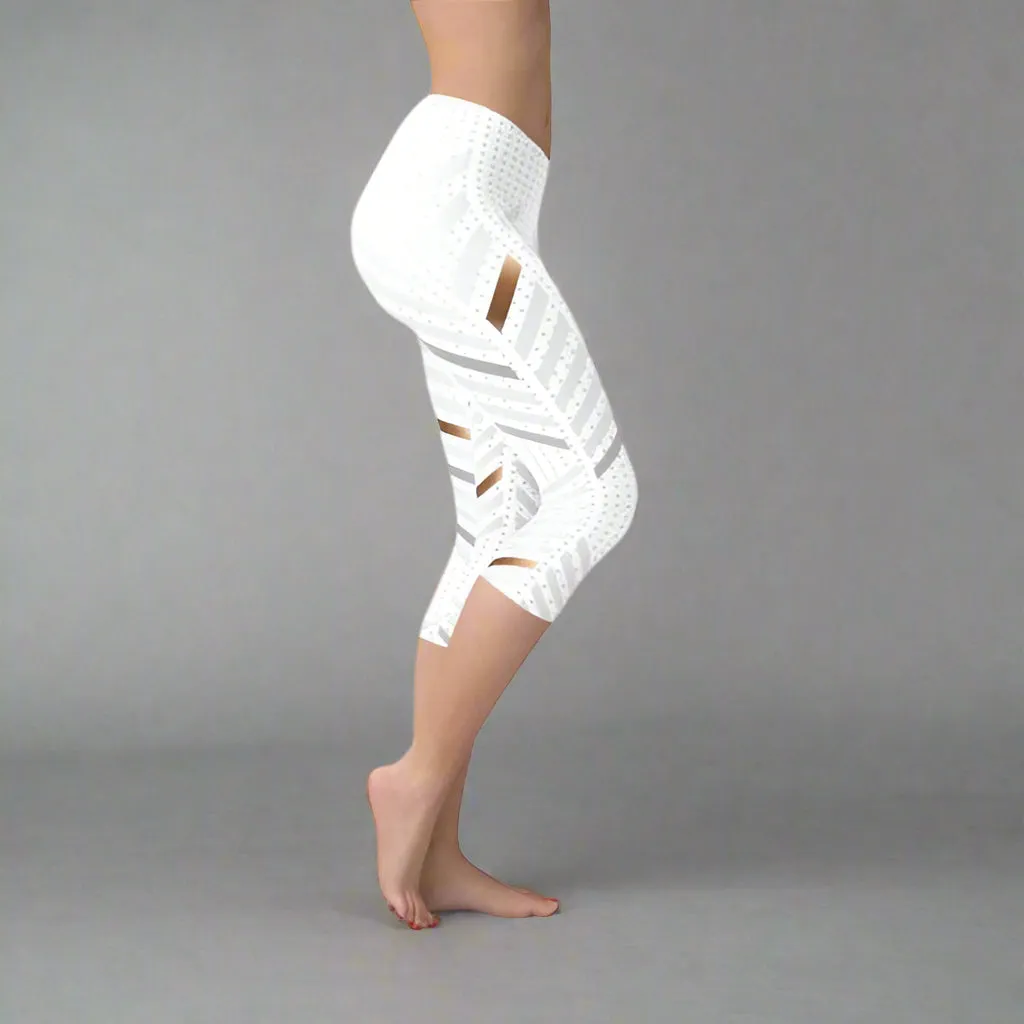 Womens White Stripes Capri Leggings