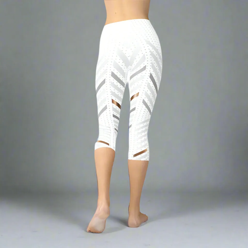 Womens White Stripes Capri Leggings