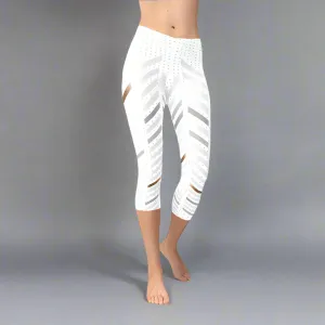 Womens White Stripes Capri Leggings