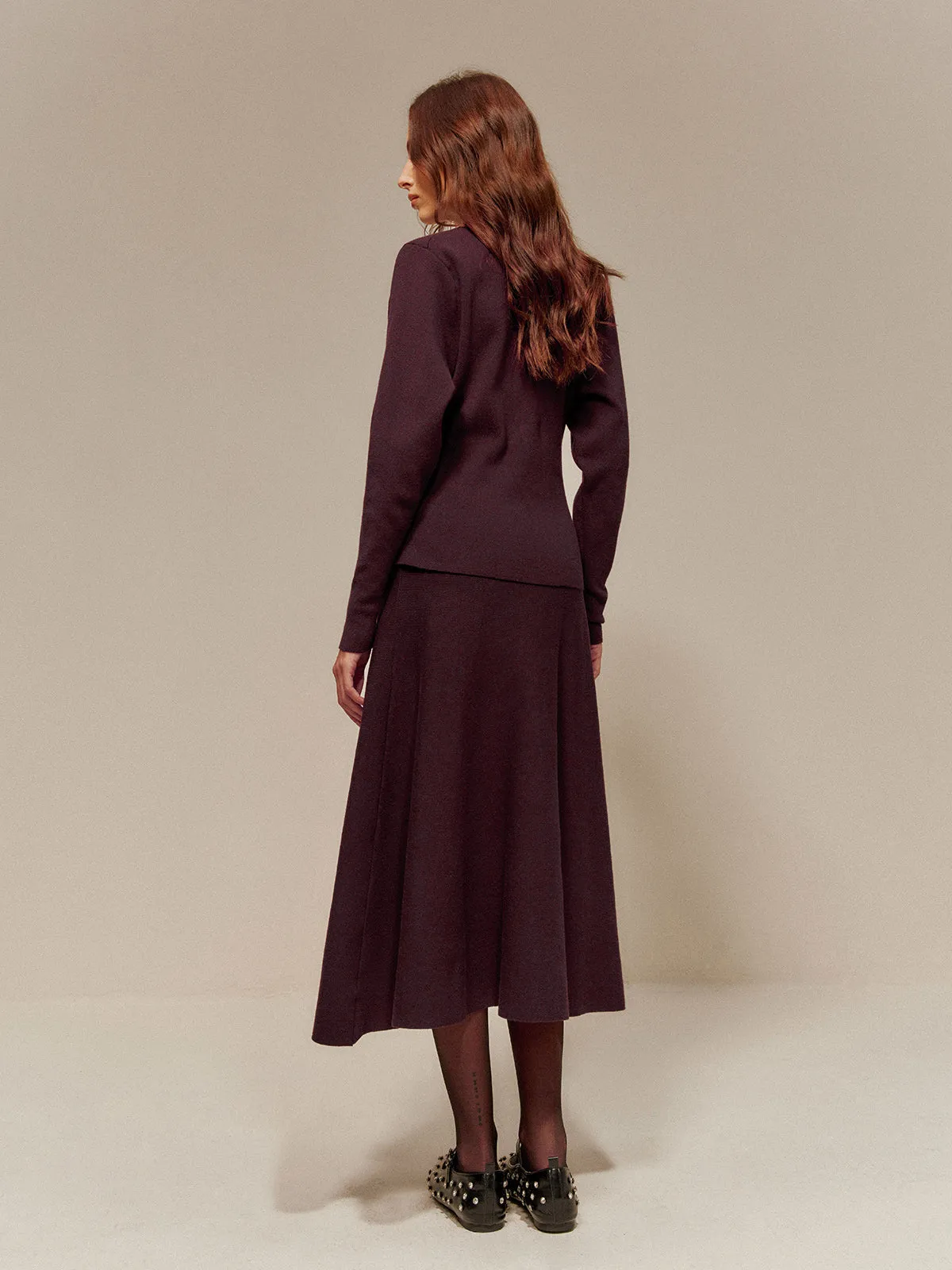Wool-Blend Plain Sweater Skirt