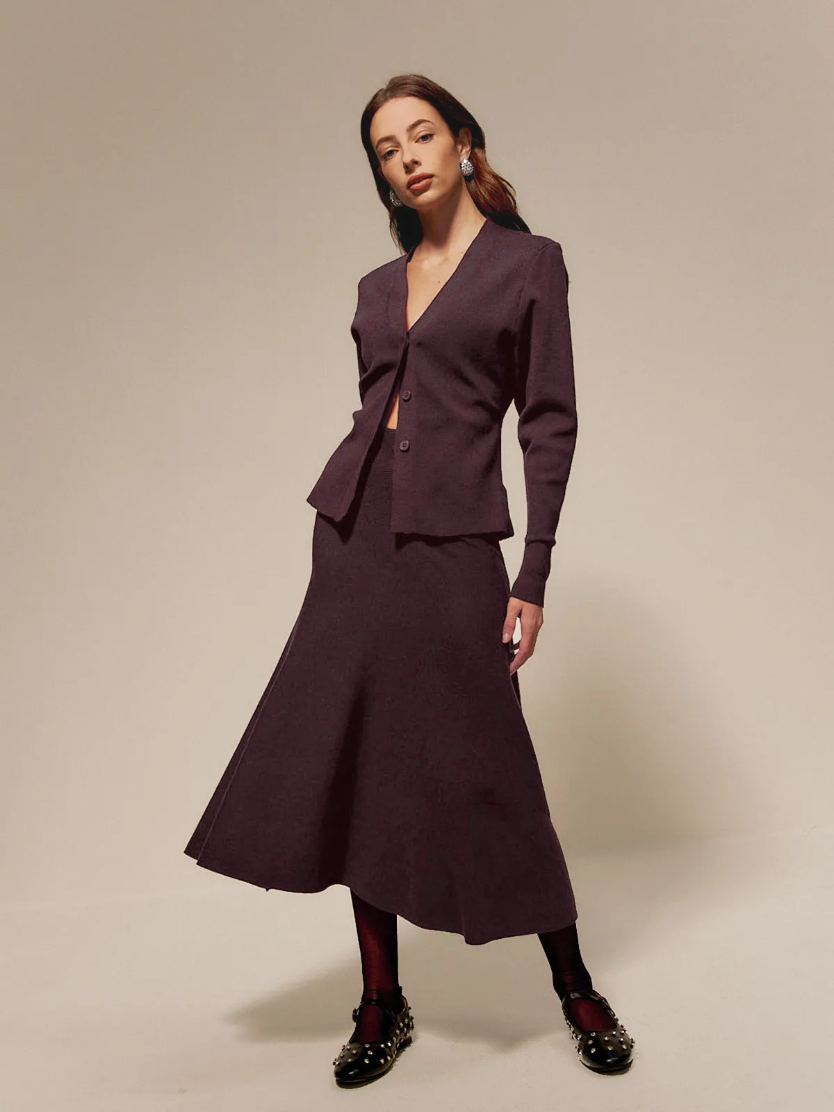 Wool-Blend Plain Sweater Skirt