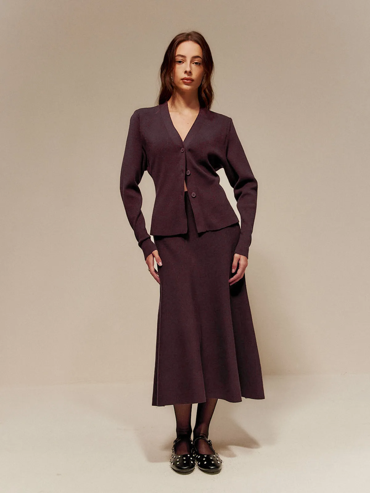 Wool-Blend Plain Sweater Skirt