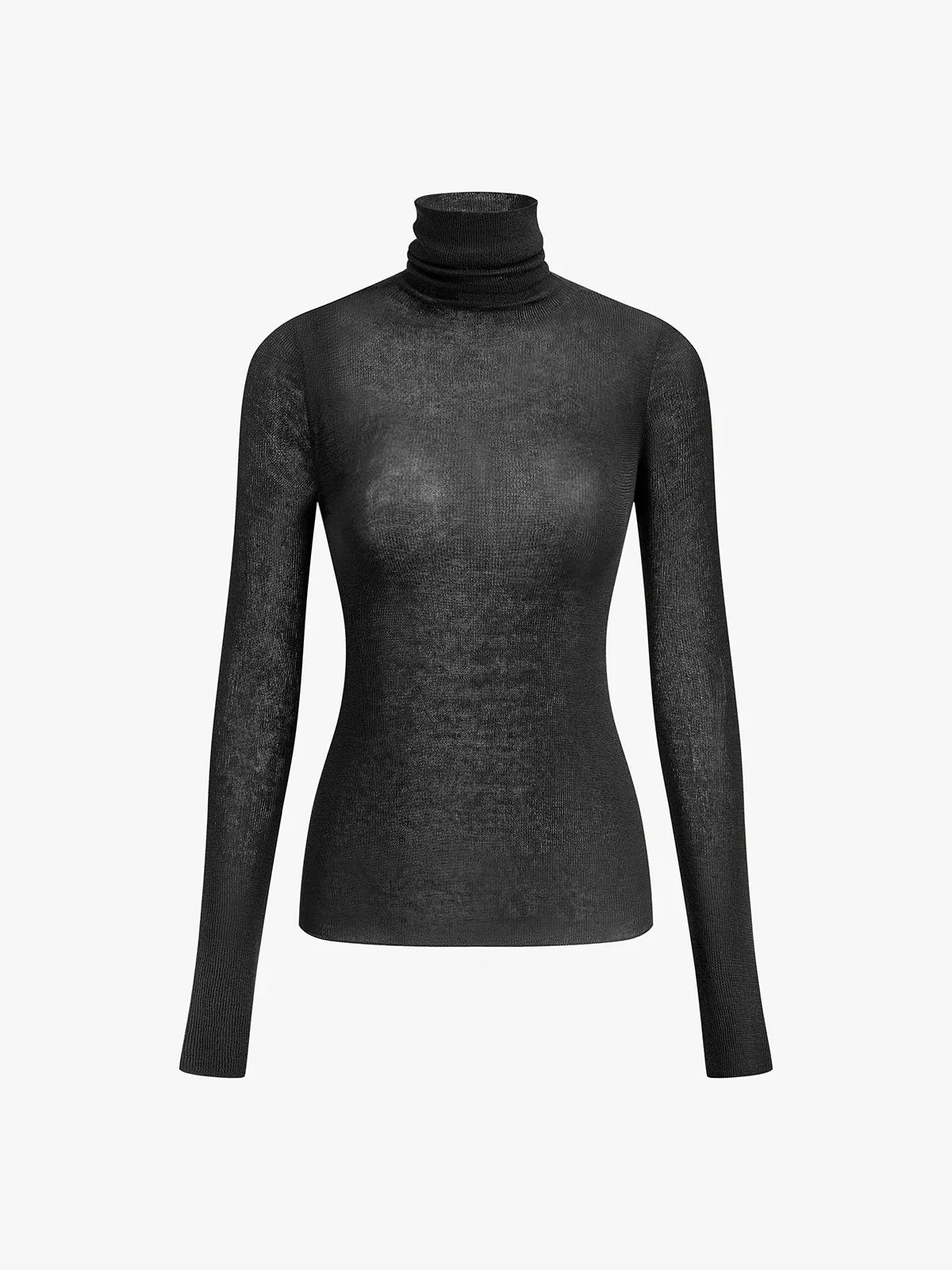 Wool-Blend Turtleneck Sheer Sweater