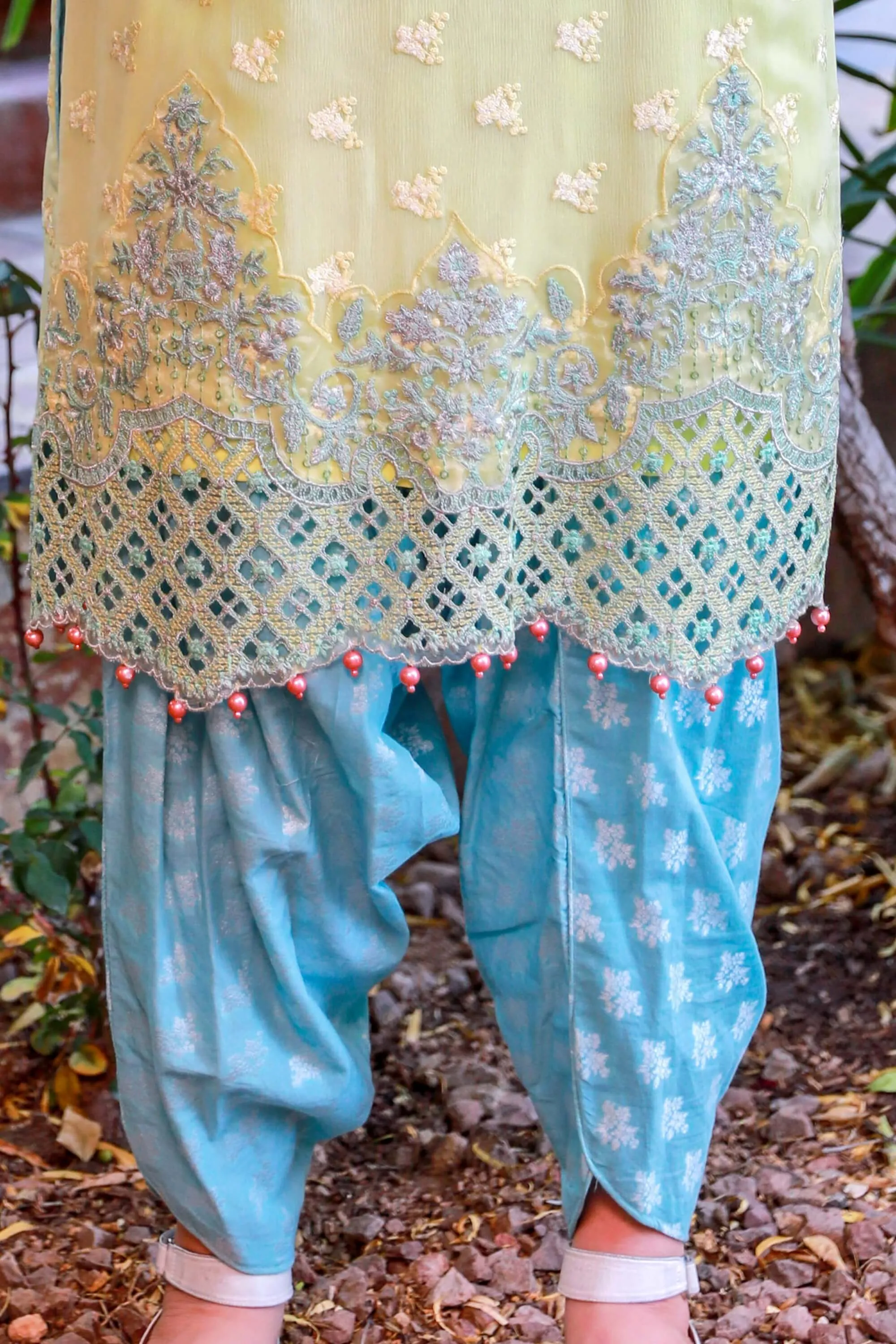 Yellow Chiffon Salwar Kameez Suit With Embroidery