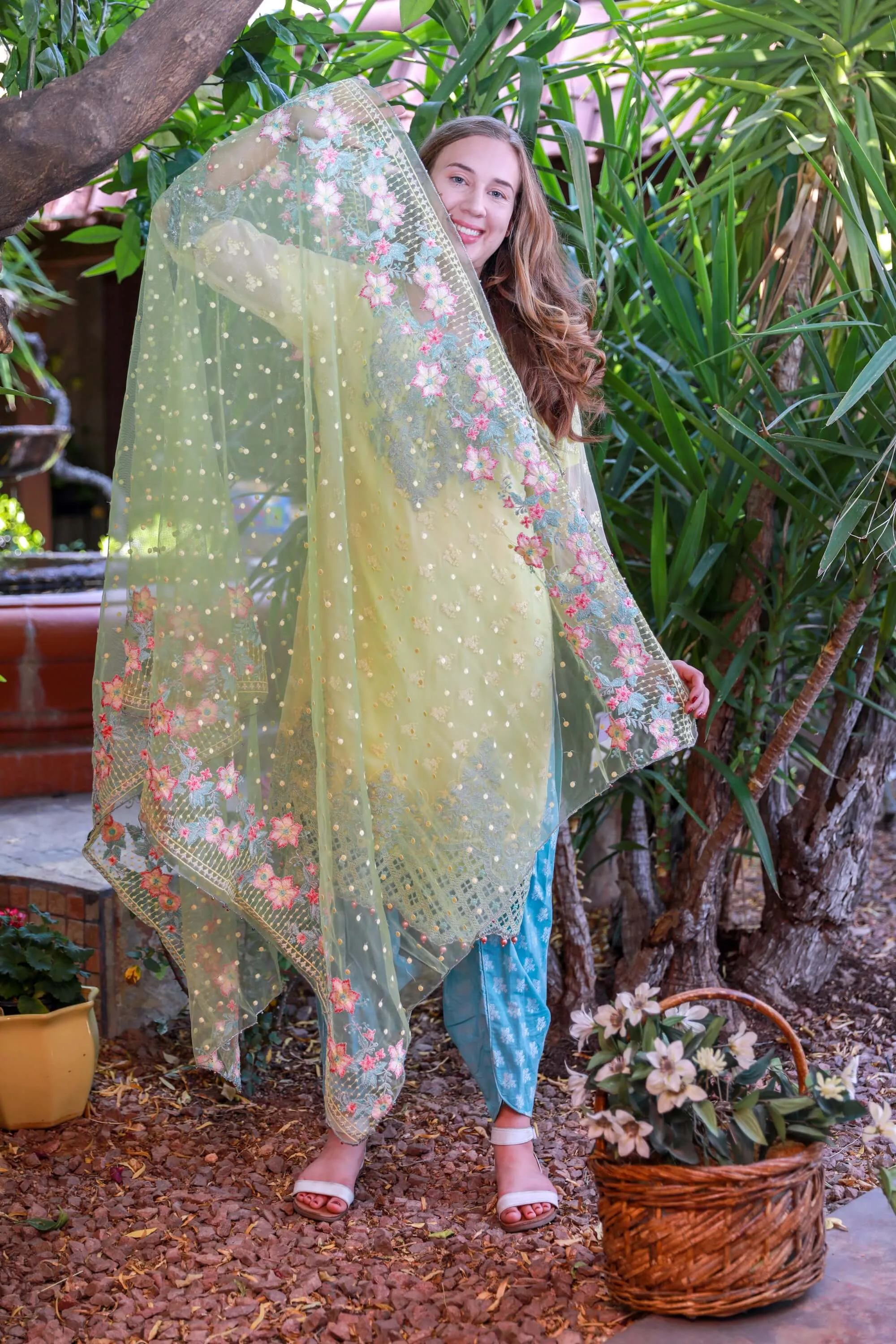Yellow Chiffon Salwar Kameez Suit With Embroidery