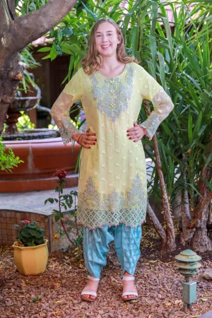 Yellow Chiffon Salwar Kameez Suit With Embroidery