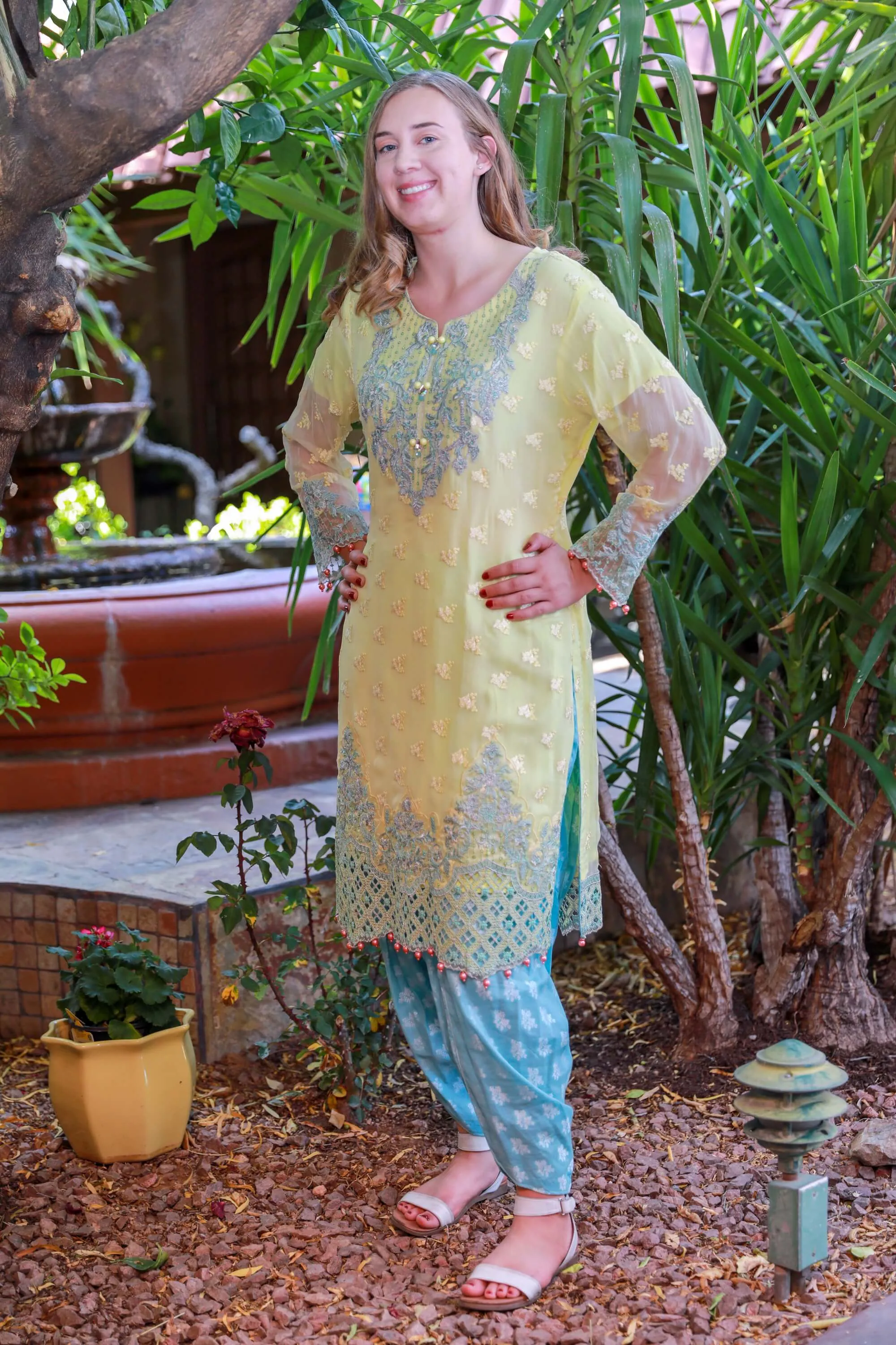 Yellow Chiffon Salwar Kameez Suit With Embroidery