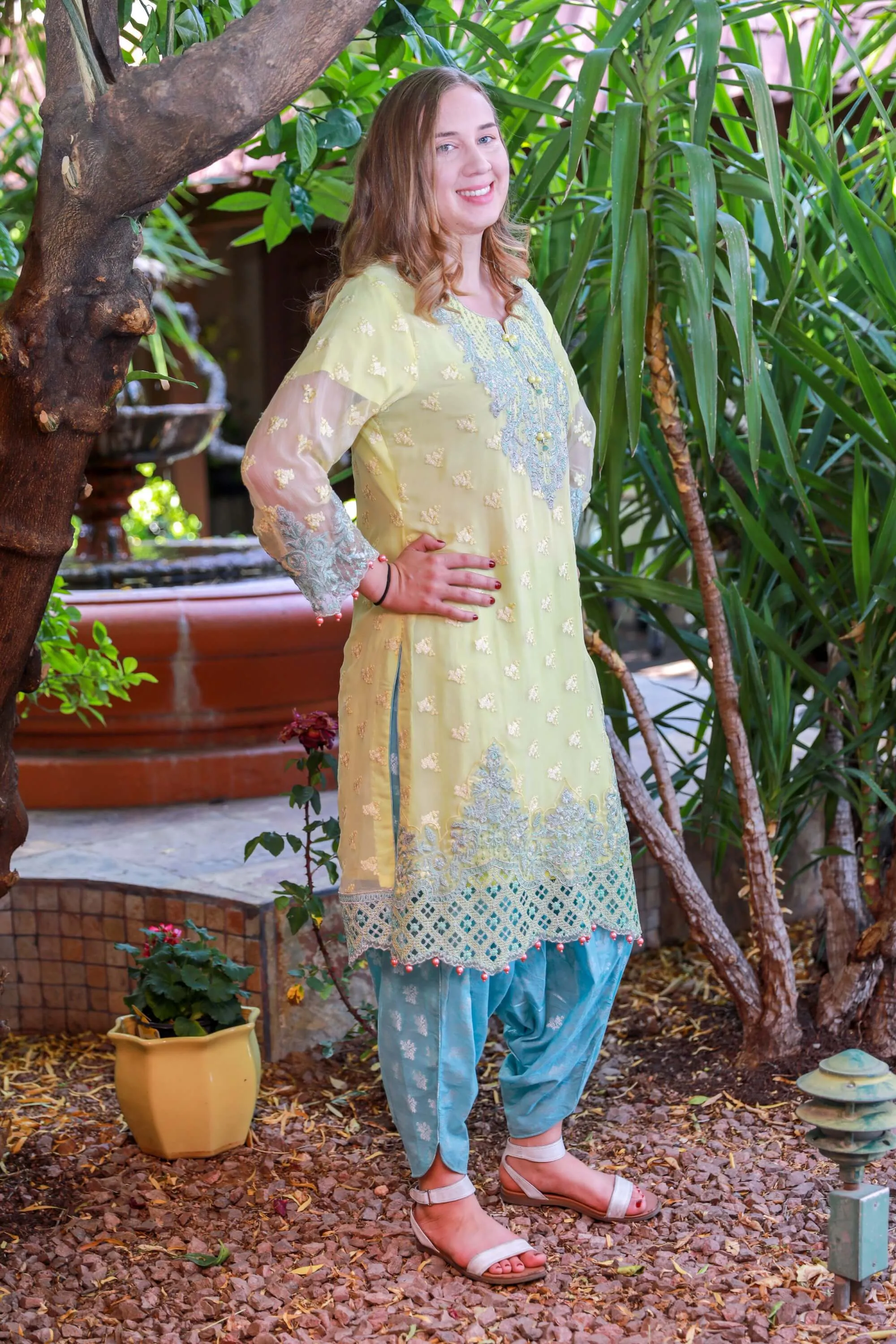 Yellow Chiffon Salwar Kameez Suit With Embroidery