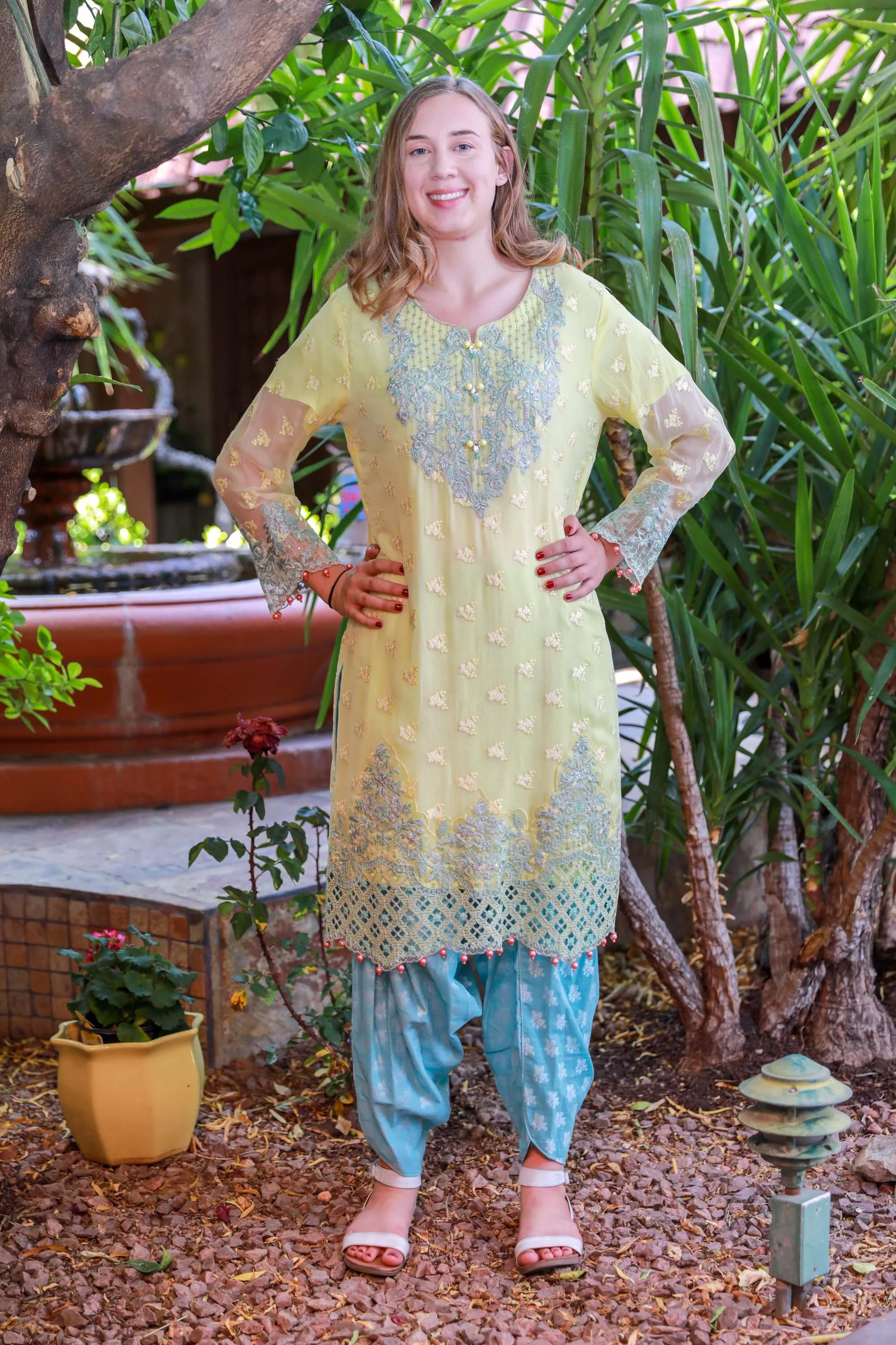 Yellow Chiffon Salwar Kameez Suit With Embroidery