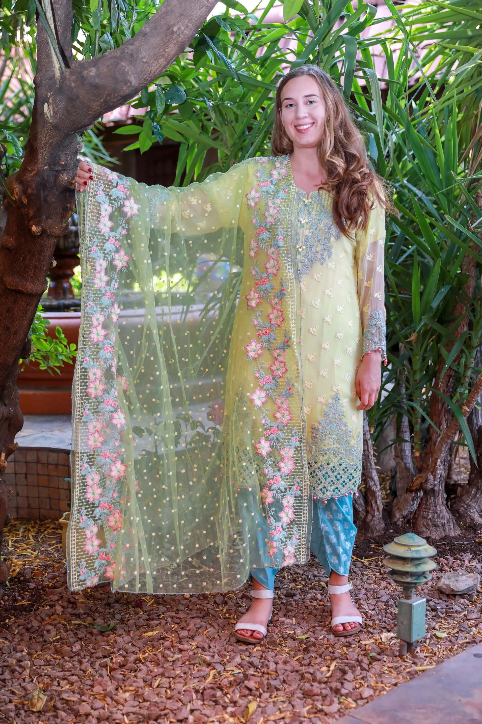 Yellow Chiffon Salwar Kameez Suit With Embroidery
