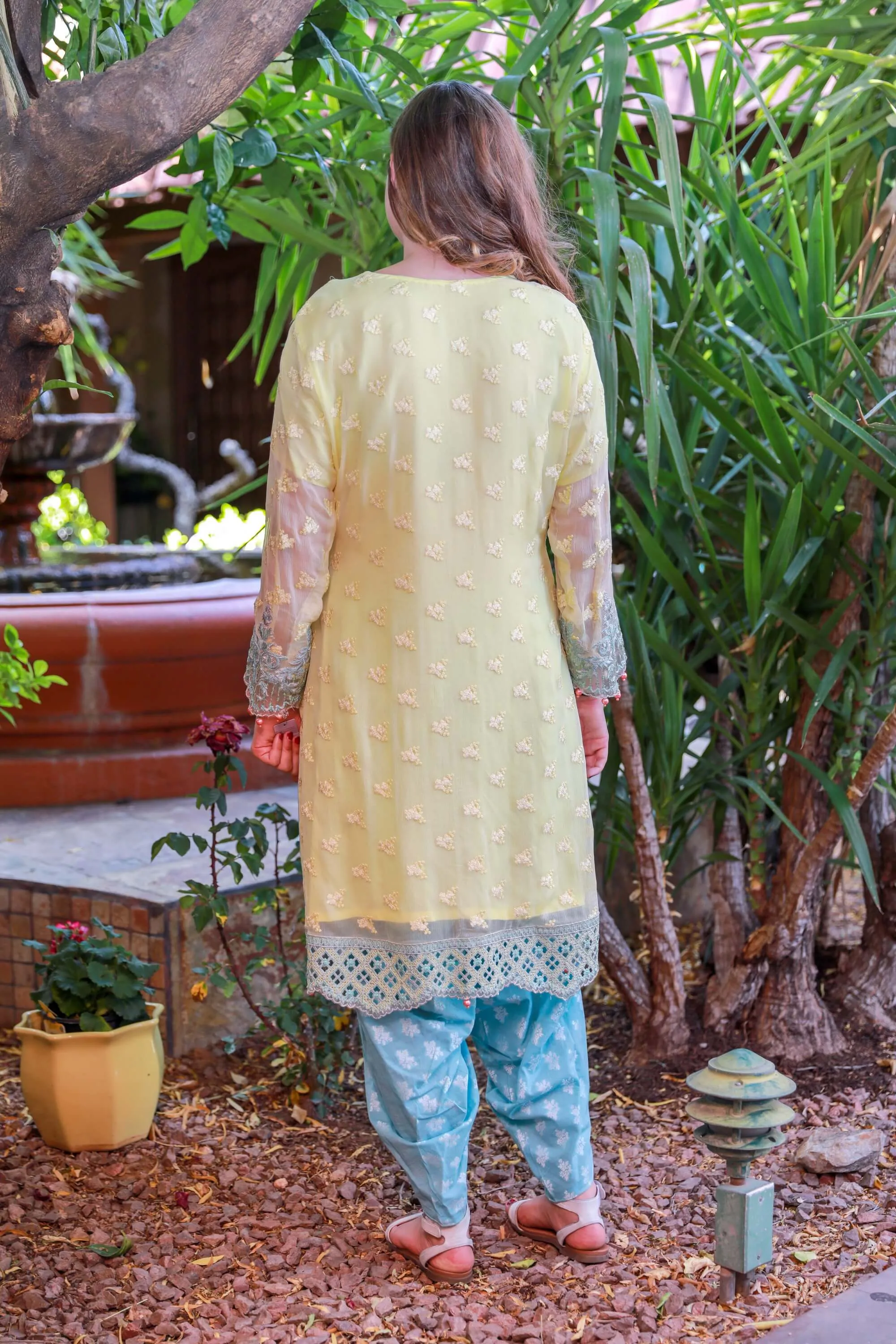 Yellow Chiffon Salwar Kameez Suit With Embroidery